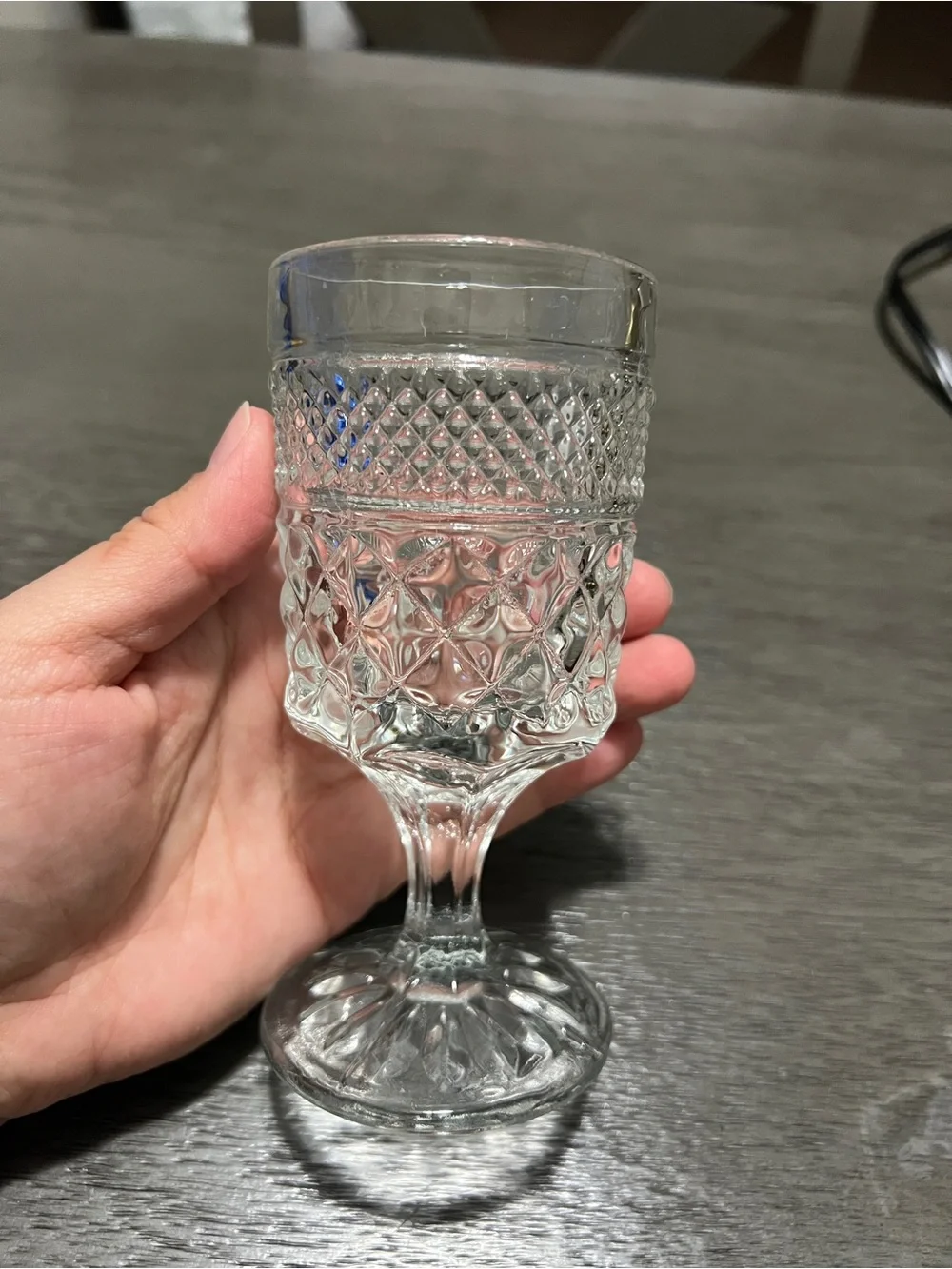 Set of 4 Vintage Clear Pressed Glass Mini Goblets – Diamond Pattern Stemware